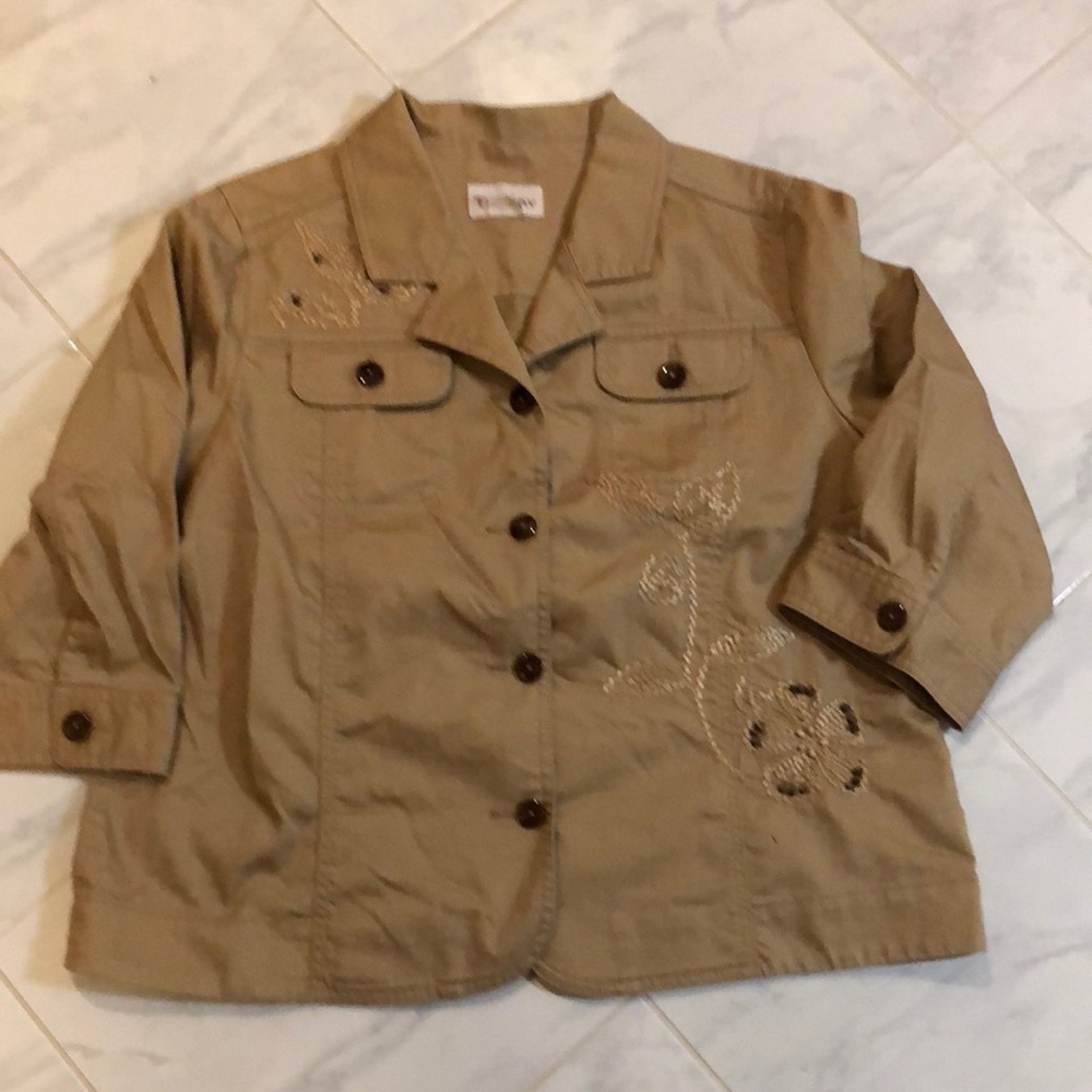 TANJAY button up tan jacket embroidered